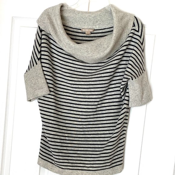 MICHAEL KORS CASHMERE 100% Stripes Short Sleeves Boat or Off Shoulder - Picture 1 of 13